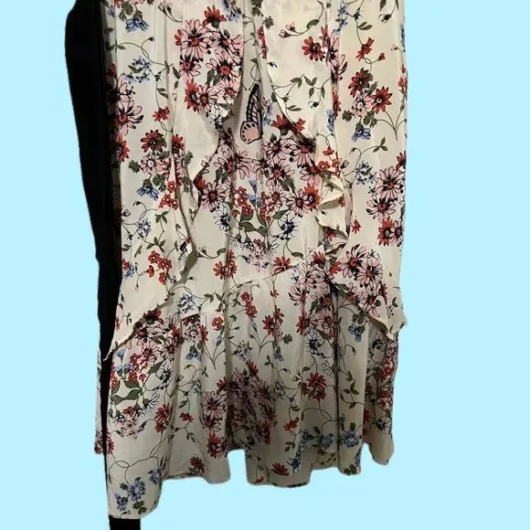 Maje | Modern Cottagecore | Lined |Silk | Butterfly Ladybug Ruffled Floral Dress - Picture 9 of 13